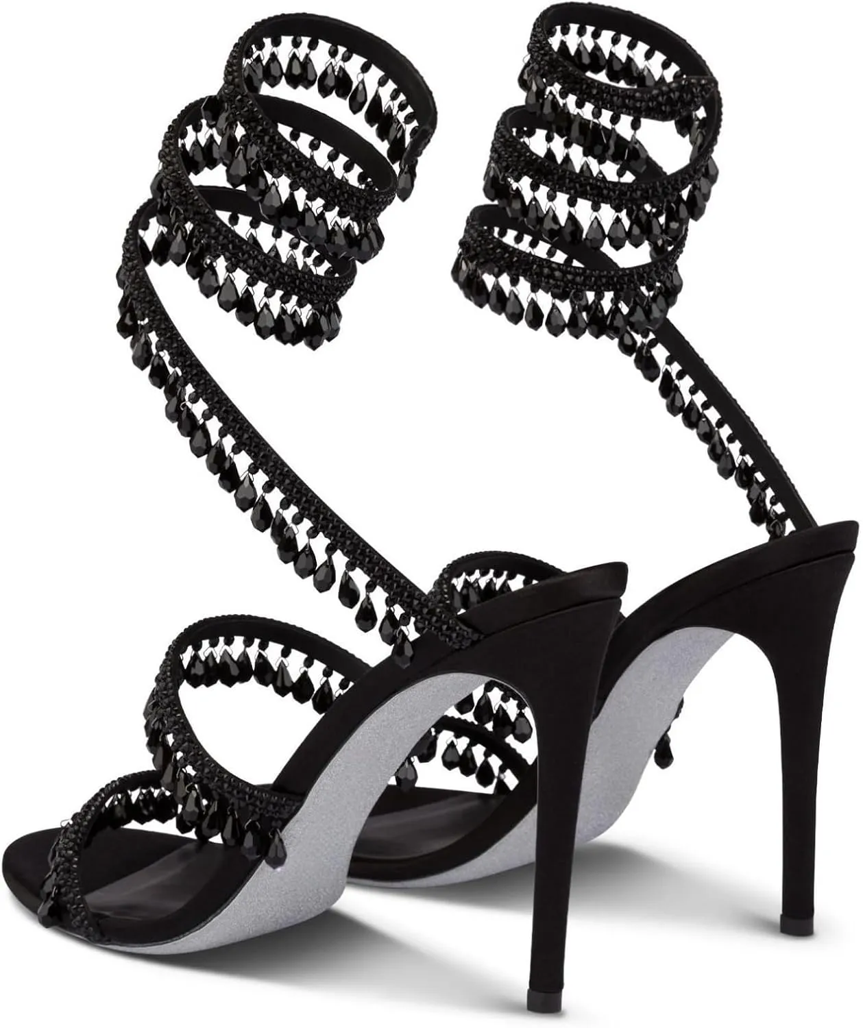 Rhinestone Wrap Around Strappy Stiletto High Heels for Women, Open Round Toe Lace Up Heeled Sandals for Wedding Prom Party Dress