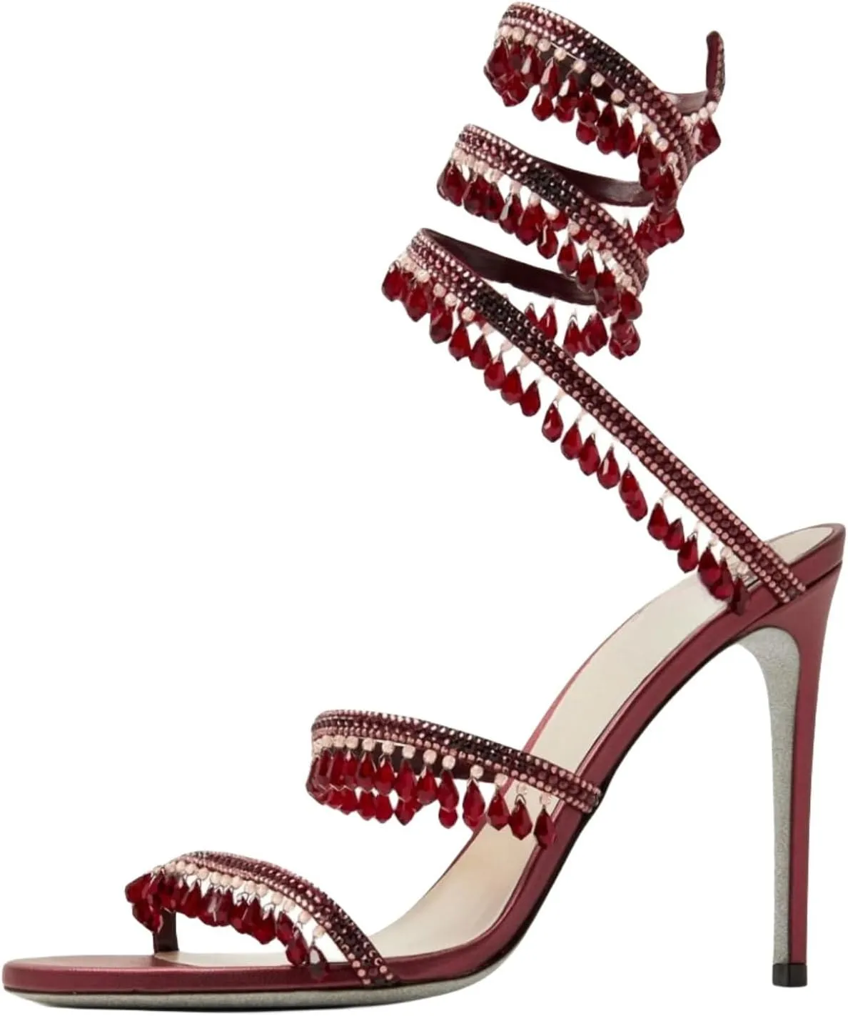Rhinestone Wrap Around Strappy Stiletto High Heels for Women, Open Round Toe Lace Up Heeled Sandals for Wedding Prom Party Dress