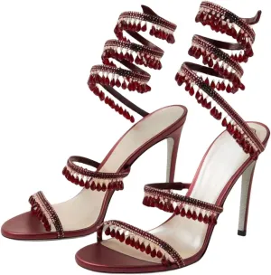 Rhinestone Wrap Around Strappy Stiletto High Heels for Women, Open Round Toe Lace Up Heeled Sandals for Wedding Prom Party Dress