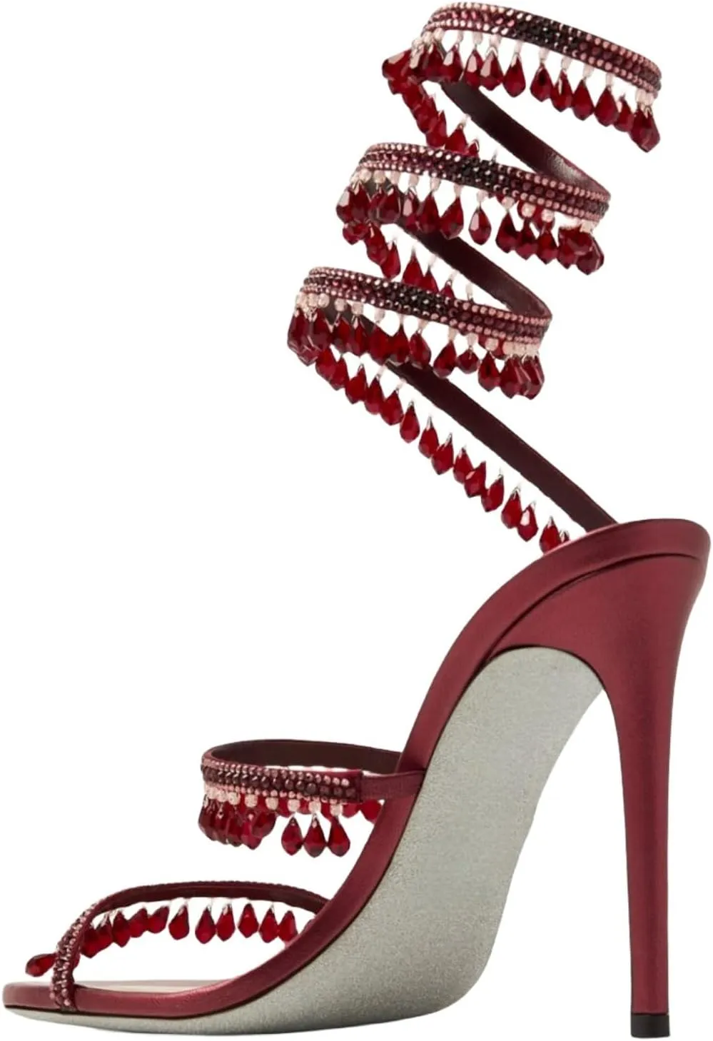 Rhinestone Wrap Around Strappy Stiletto High Heels for Women, Open Round Toe Lace Up Heeled Sandals for Wedding Prom Party Dress