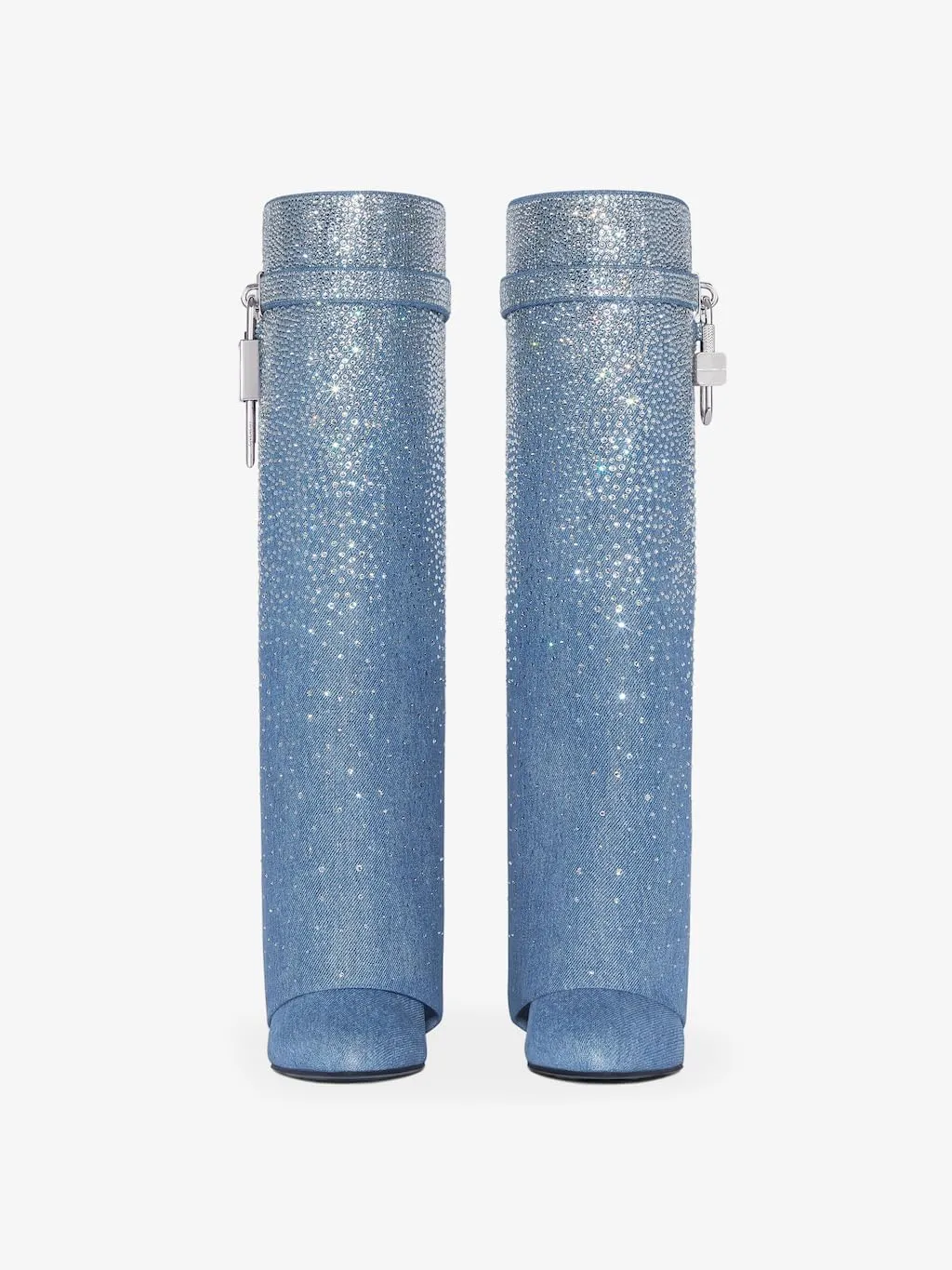 Rhinestones Fold Over Knee High Boots for Women Shark Lock Boots High Shaft Wide Calf Fashion Boots Blue Black Boots Pull on Party Concert Boots