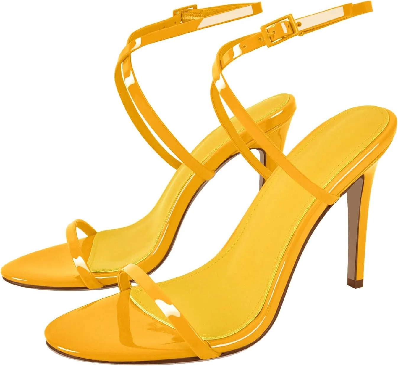 richealnini Ankle Crisscross Strap Heels for Women One Band Wrap Strappy Heeled Sandals Open Toe Stiletto High Heels with Adjustable Buckle