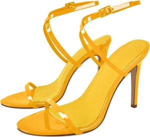 richealnini Ankle Crisscross Strap Heels for Women One Band Wrap Strappy Heeled Sandals Open Toe Stiletto High Heels with Adjustable Buckle