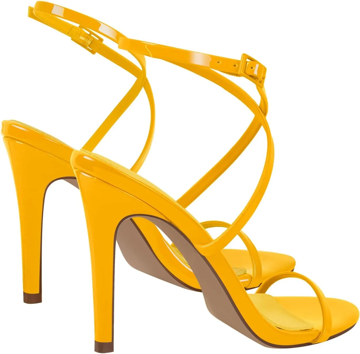 richealnini Ankle Crisscross Strap Heels for Women One Band Wrap Strappy Heeled Sandals Open Toe Stiletto High Heels with Adjustable Buckle