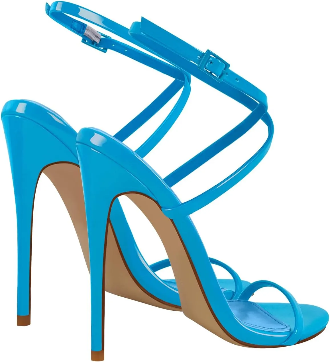 richealnini Criss Strap Heels for Women Ankle Buckle Wrap Strappy Heels Sandals Open Back Stiletto Wedding Shoes Dress