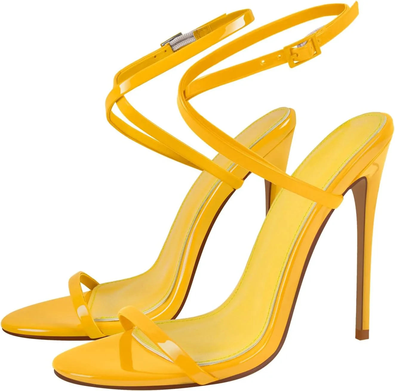 richealnini Criss Strap Heels for Women Ankle Buckle Wrap Strappy Heels Sandals Open Back Stiletto Wedding Shoes Dress