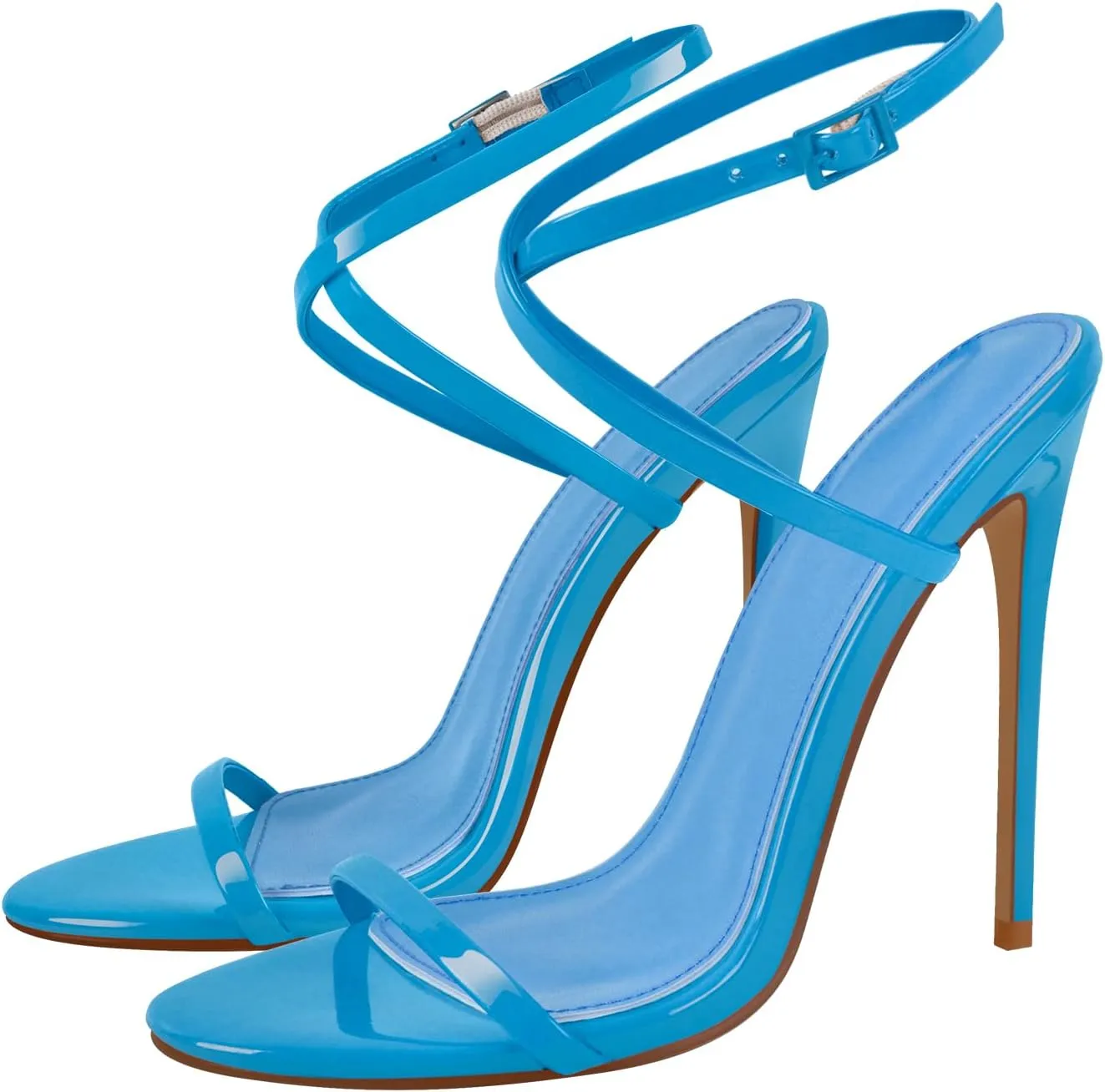 richealnini Criss Strap Heels for Women Ankle Buckle Wrap Strappy Heels Sandals Open Back Stiletto Wedding Shoes Dress