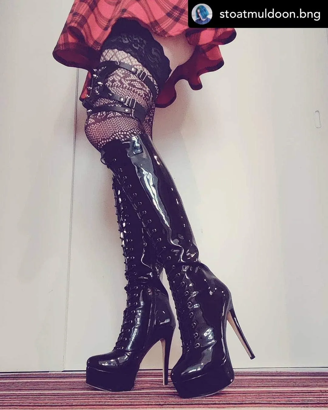 richealnini Lace Up Platform Knee High Boots for Women Side Zipper Wide Calf Boots