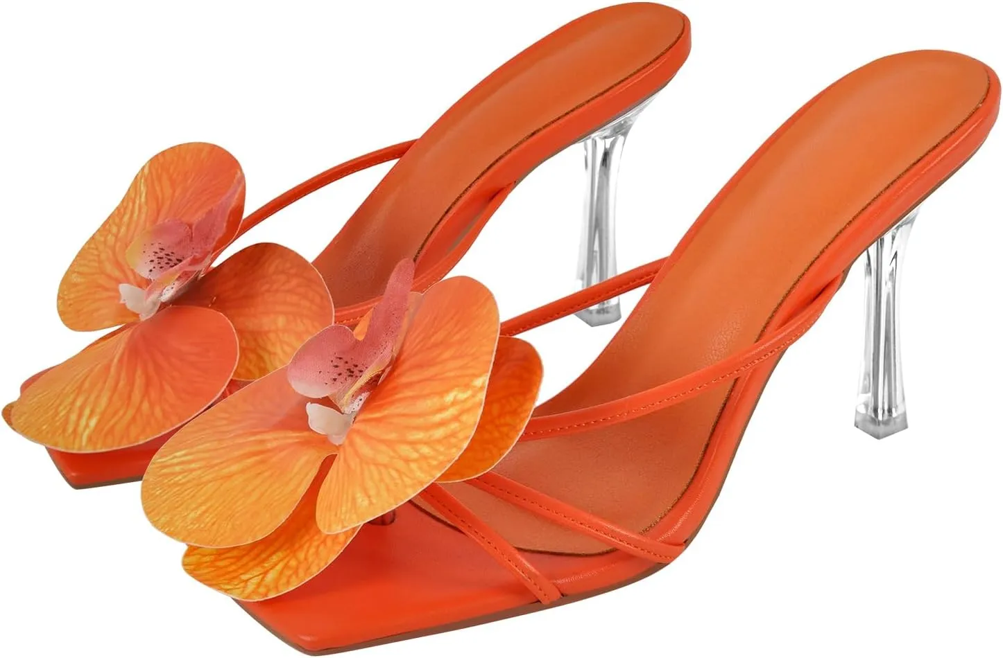 richealnini Orchid Heels for Women Slip On Clear Heels