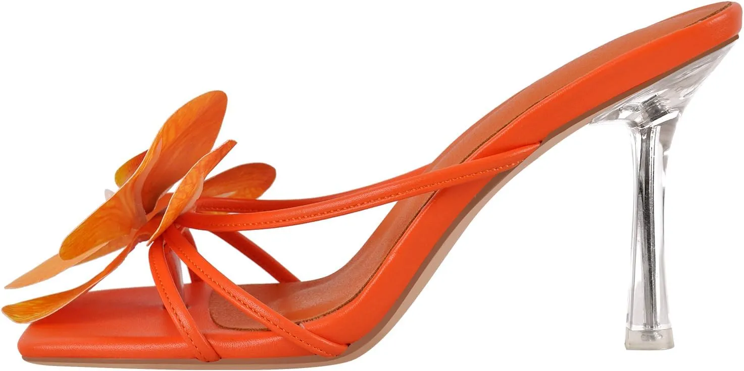 richealnini Orchid Heels for Women Slip On Clear Heels