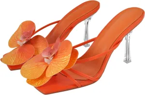 richealnini Orchid Heels for Women Slip On Clear Heels