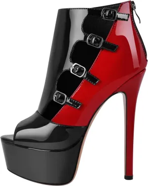 richealnini Peep Toe Platform Sandals with Back Zipper Stiletto Cut Out Buckle Strap Punk High Heels Dress Shoes