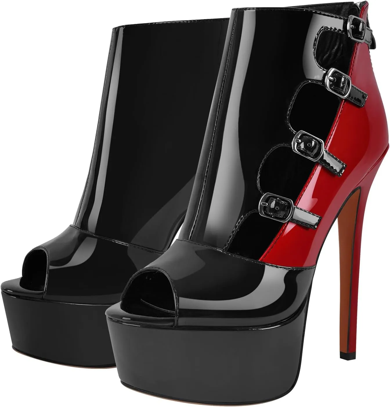richealnini Peep Toe Platform Sandals with Back Zipper Stiletto Cut Out Buckle Strap Punk High Heels Dress Shoes