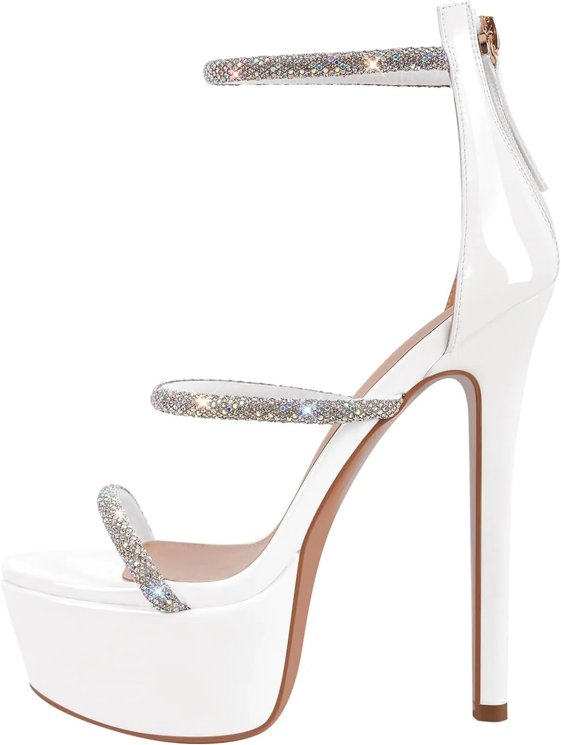 richealnini Platform Heel for Women Crystal Sandals with Rhinestone Straps Buckle Stiletto High Heels