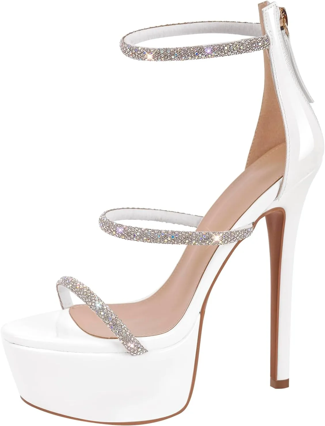 richealnini Platform Heel for Women Crystal Sandals with Rhinestone Straps Buckle Stiletto High Heels