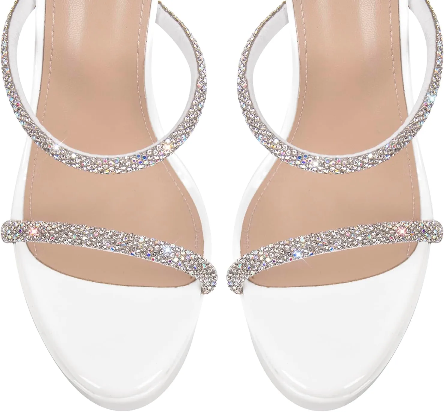 richealnini Platform Heel for Women Crystal Sandals with Rhinestone Straps Buckle Stiletto High Heels