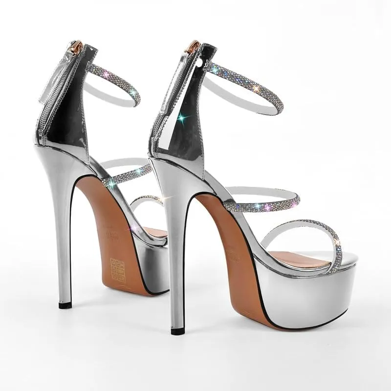 richealnini Platform Heel for Women Crystal Sandals with Rhinestone Straps Buckle Stiletto High Heels