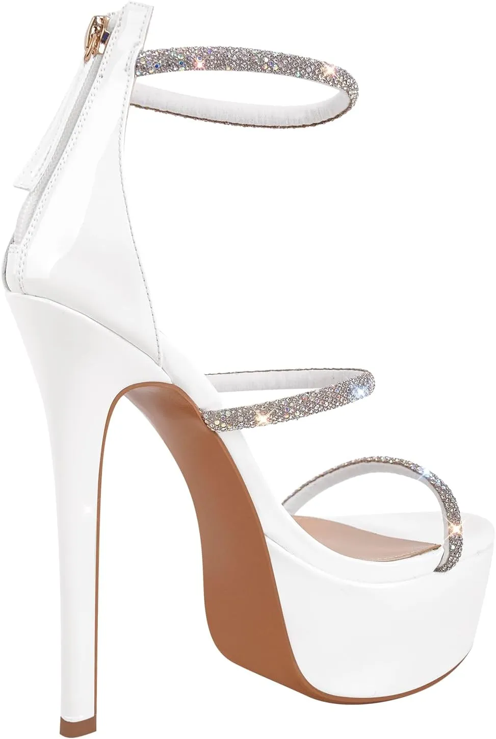 richealnini Platform Heel for Women Crystal Sandals with Rhinestone Straps Buckle Stiletto High Heels
