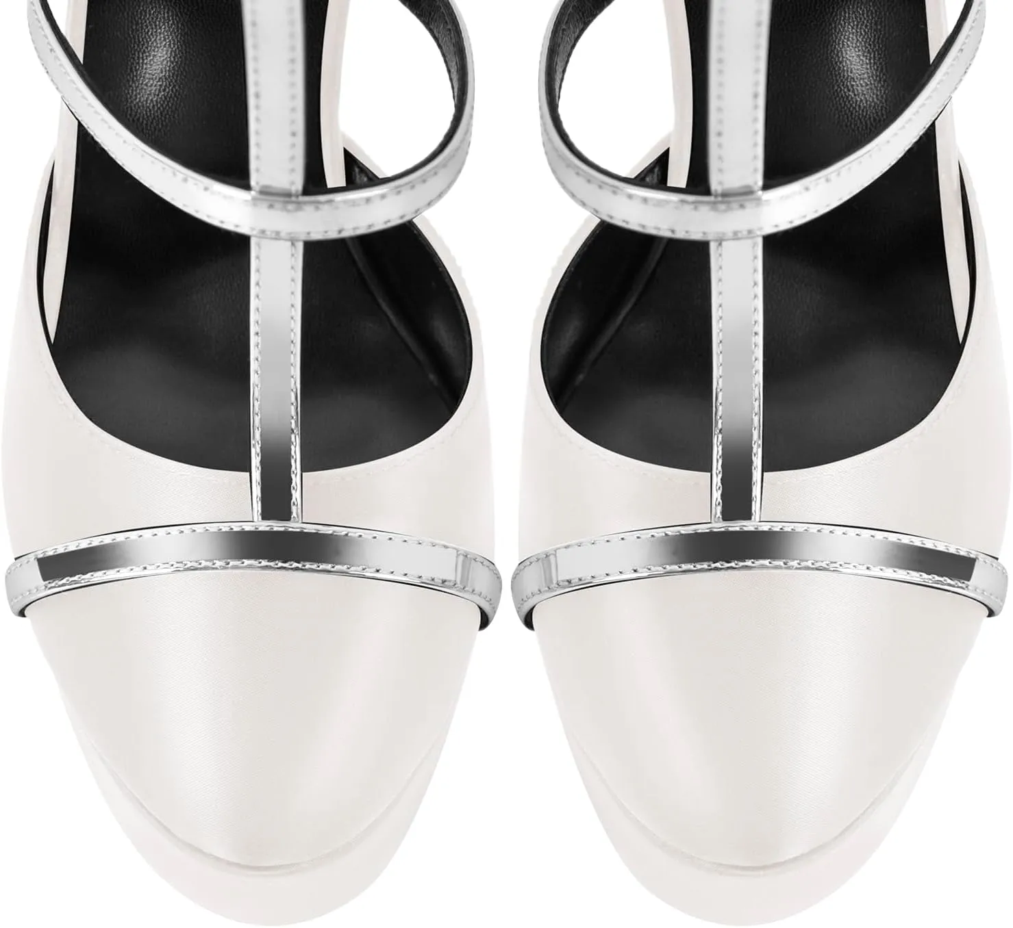 richealnini Silver Strap Heels for Women Closed Toe Platform Sandals Ankle Buckle Strap Slingback Stiletto High Heels Dress Shoes
