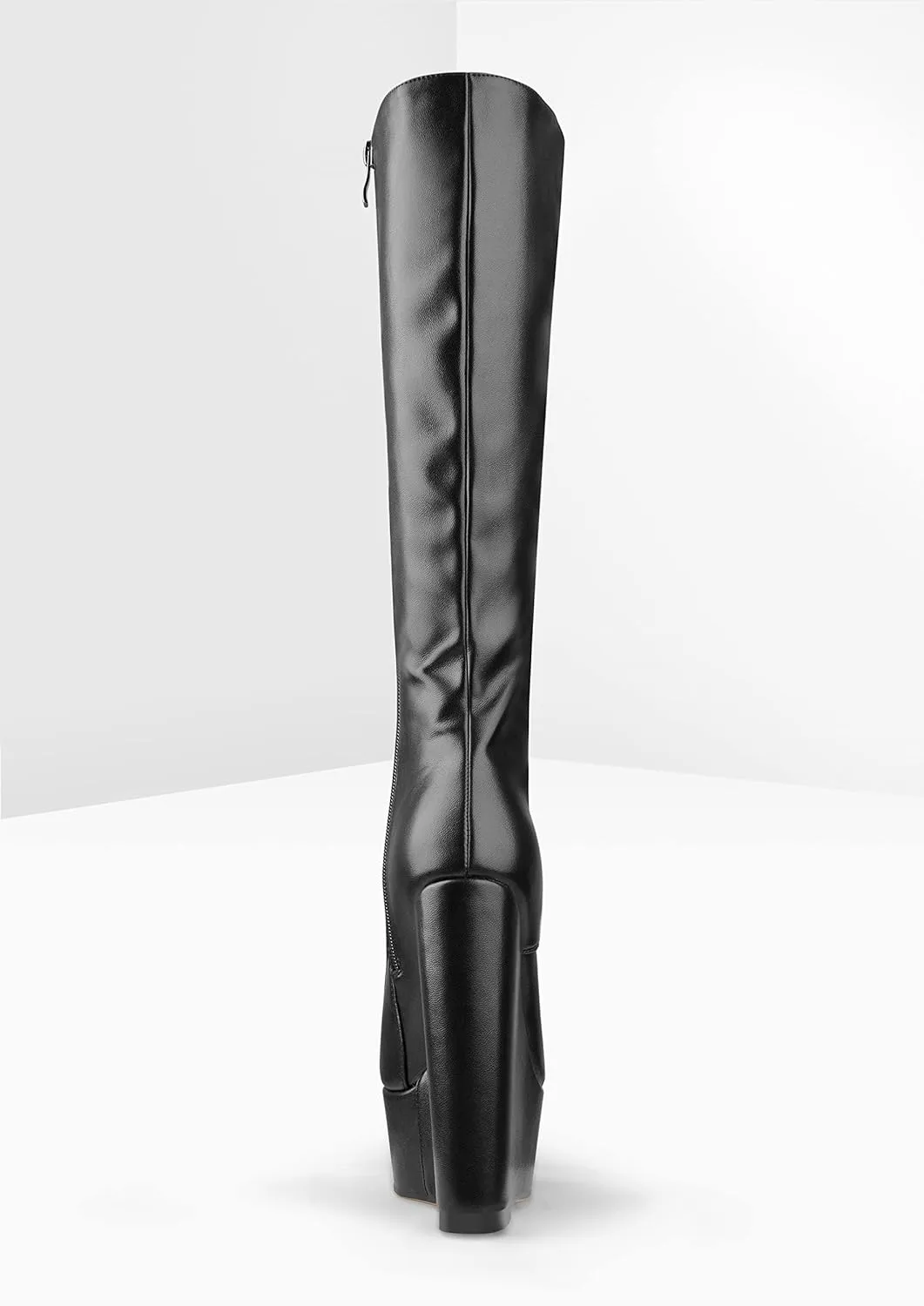 richealnini Women's Wedge Heel Knee High Boots with Lace Front Tie Up Wide Calf Booties