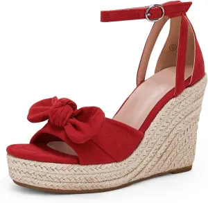 Rilista Womens Wedge Platform Sandals Cute Bowknot Open Toe Espadrille High Heels Buckle Ankle Strap Summer Shoes