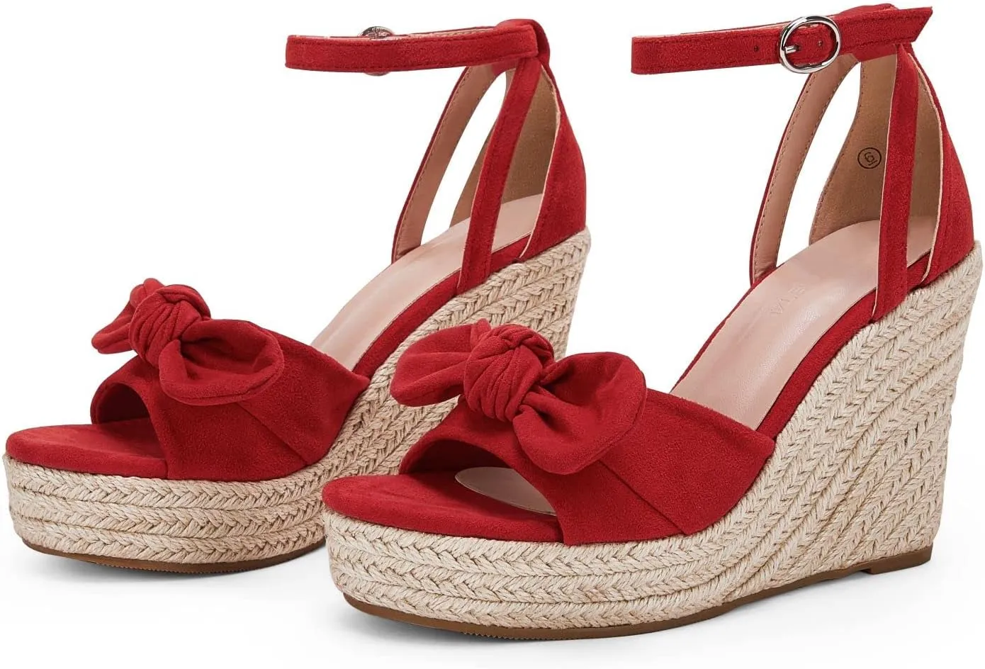 Rilista Womens Wedge Platform Sandals Cute Bowknot Open Toe Espadrille High Heels Buckle Ankle Strap Summer Shoes
