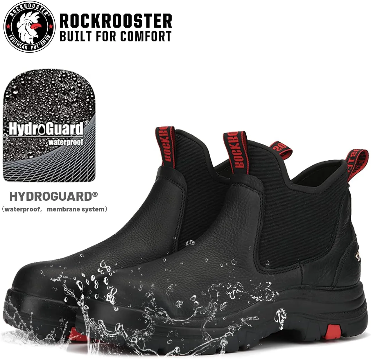 ROCKROOSTER Bakken Men's Black 6 inch Chelsea Boots, EH Rated Waterproof Slip-on Work Boots AK303-Soft Toe, AK323-Steel Toe