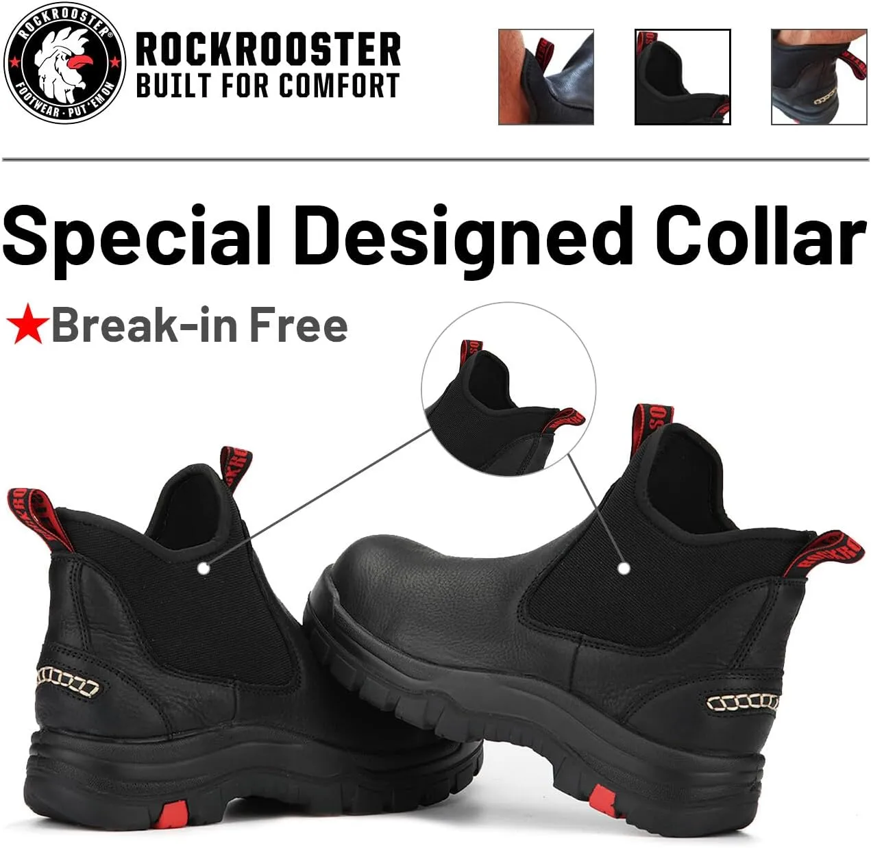 ROCKROOSTER Bakken Men's Black 6 inch Chelsea Boots, EH Rated Waterproof Slip-on Work Boots AK303-Soft Toe, AK323-Steel Toe