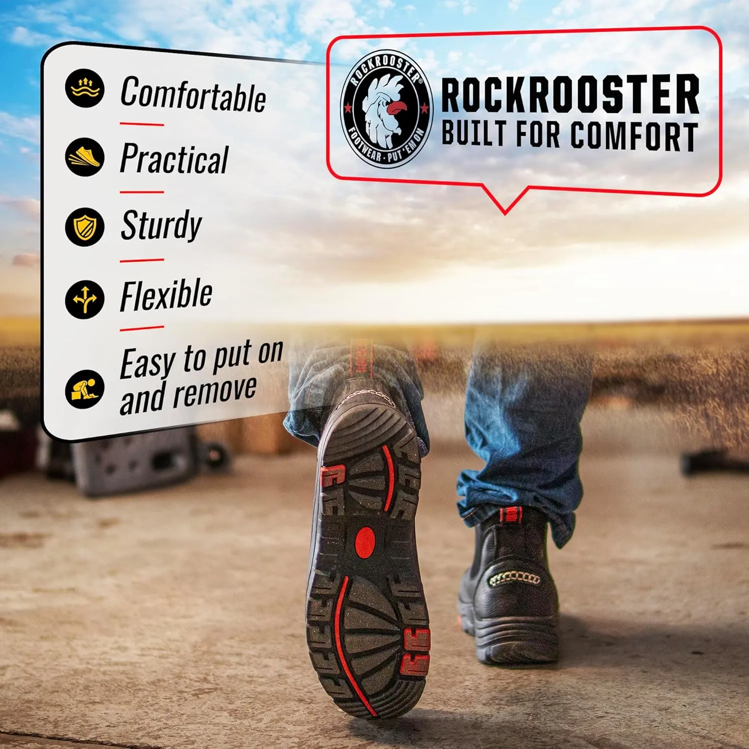 ROCKROOSTER Bakken Men's Black 6 inch Chelsea Boots, EH Rated Waterproof Slip-on Work Boots AK303-Soft Toe, AK323-Steel Toe