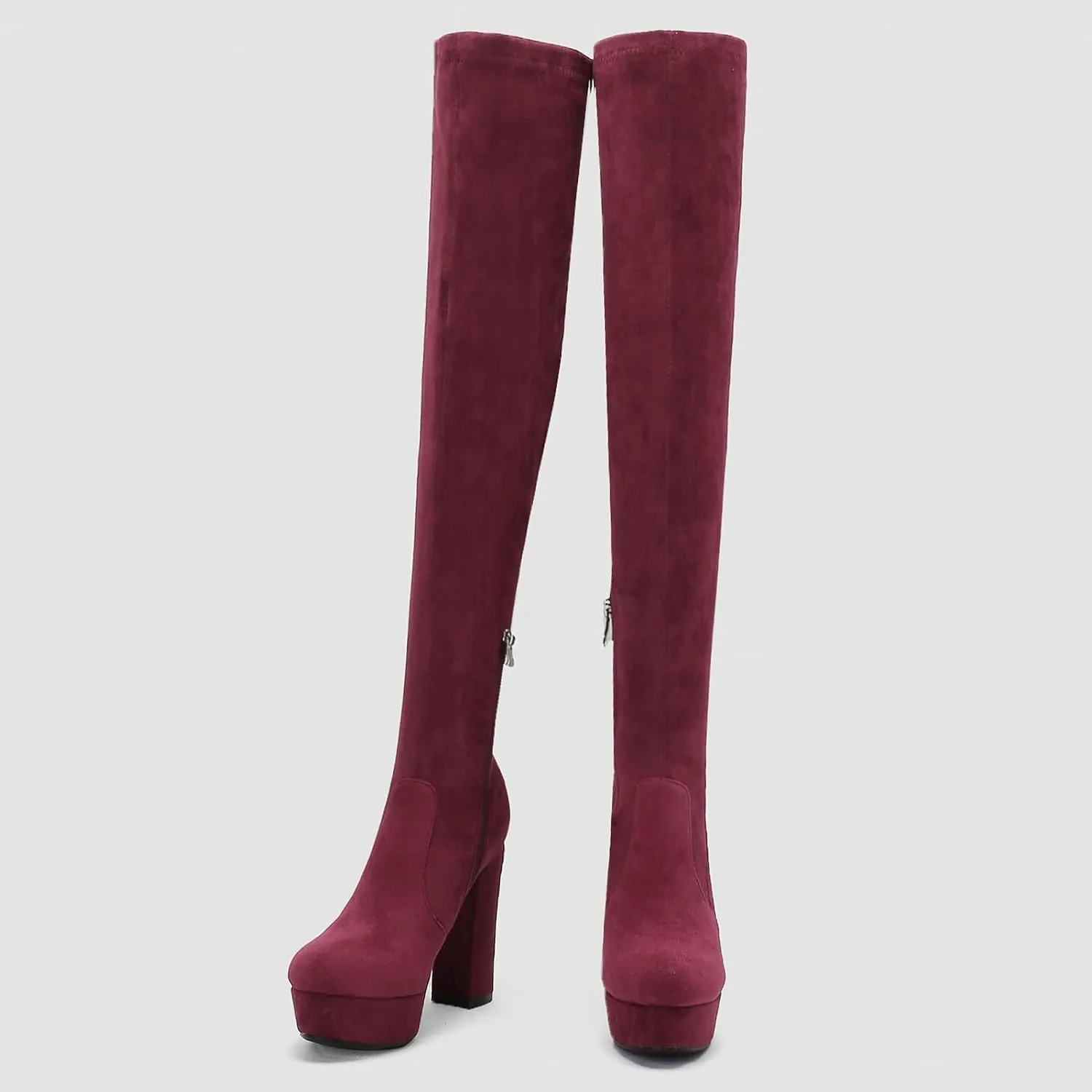 Roimaash Platform Stretch Boots Thigh High for Women Wide Calf Overknee Boots