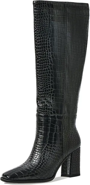 Roimaash Wide Calf Dressy Black Knee Boots for Women
