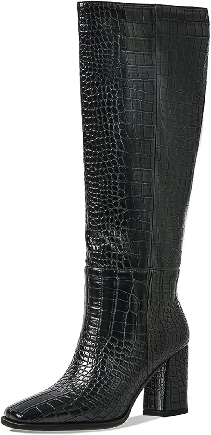 Roimaash Wide Calf Dressy Black Knee Boots for Women