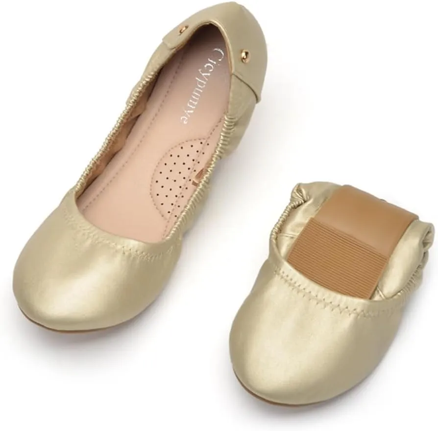 Rojeam Womens Flats Shoes Fold Up Pumps Ballet Flat Slip-on Ballerina Pumps Shoes Loafers Ladies Roll Up Shoes