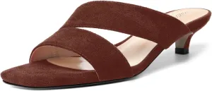 ROSERWISH Womens Casual Suede Comfortable Party Slip On Square Toe Kitten Low Heel Heeled Sandals 1.5 Inch