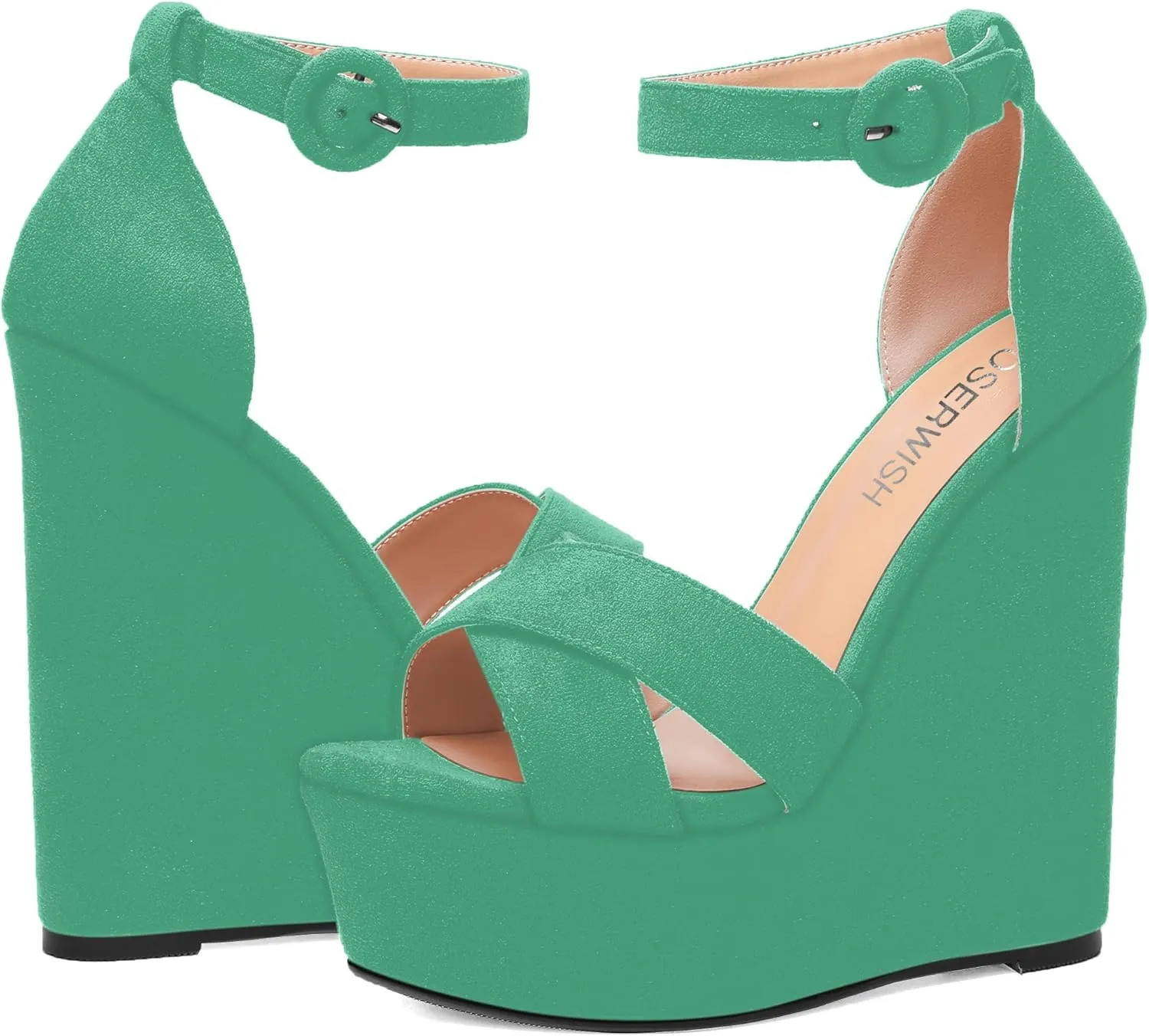 ROSERWISH Womens Open Toe Fashion Party Platform Ankle Strap Wedding Suede Sexy Wedge High Heel Heeled Sandals 6 Inch