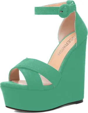 ROSERWISH Womens Open Toe Fashion Party Platform Ankle Strap Wedding Suede Sexy Wedge High Heel Heeled Sandals 6 Inch