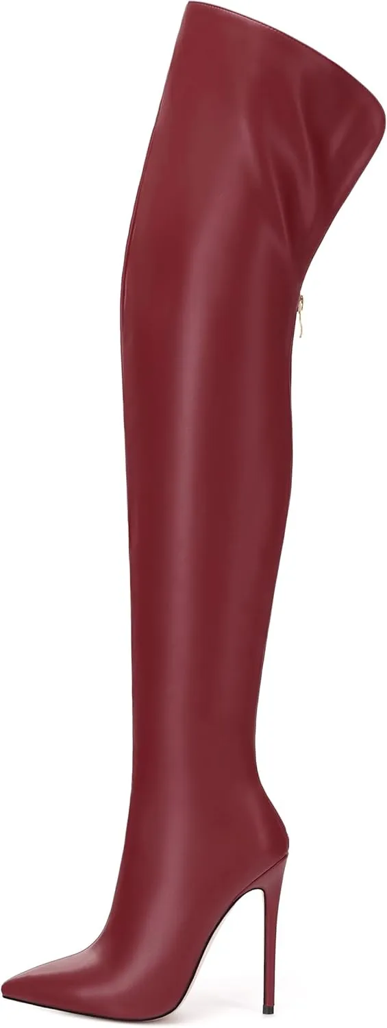 ROSERWISH Women's Thigh High Boots Over The Knee Boots Pointed Toe Stiletto Heels Sexy Fall Long Boots with Zipper Comfy Fashion Dress Shoes