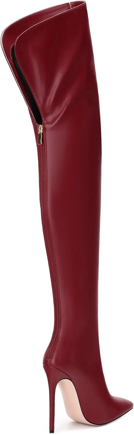 ROSERWISH Women's Thigh High Boots Over The Knee Boots Pointed Toe Stiletto Heels Sexy Fall Long Boots with Zipper Comfy Fashion Dress Shoes