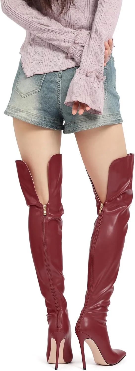 ROSERWISH Women's Thigh High Boots Over The Knee Boots Pointed Toe Stiletto Heels Sexy Fall Long Boots with Zipper Comfy Fashion Dress Shoes