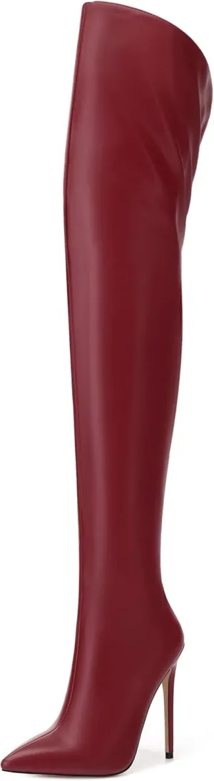 ROSERWISH Women's Thigh High Boots Over The Knee Boots Pointed Toe Stiletto Heels Sexy Fall Long Boots with Zipper Comfy Fashion Dress Shoes