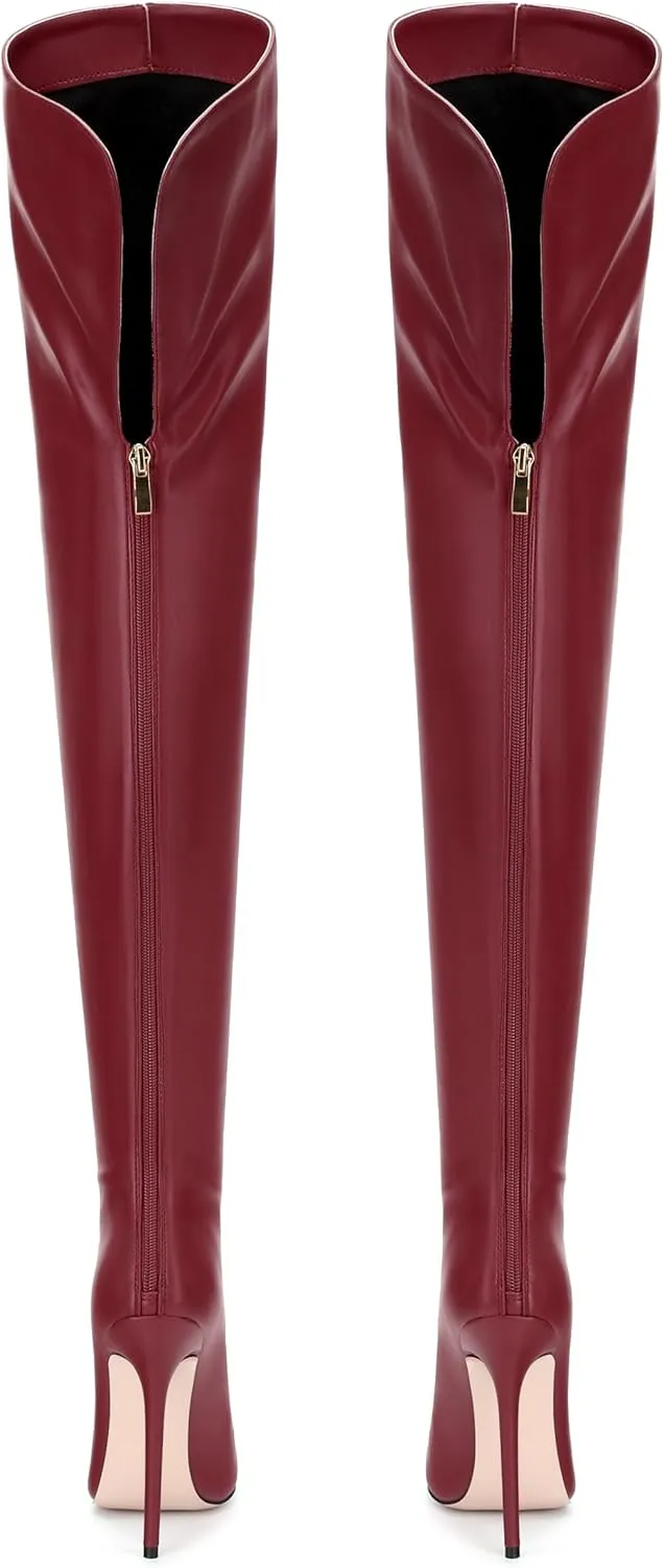 ROSERWISH Women's Thigh High Boots Over The Knee Boots Pointed Toe Stiletto Heels Sexy Fall Long Boots with Zipper Comfy Fashion Dress Shoes