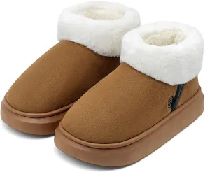 rosyclo Ankle Winter Boots for Women, Suede Faux Fur Furry Lining Warm Women's Snow Mini Boot Lightweight Anti-Slip Fuzzy Classic Memory Foam Comfort Shoes Short Booties for Indoor Outdoor