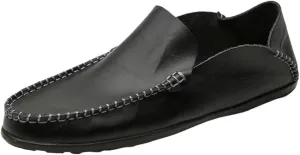 Round Toe Stitching Details Men's Loafers Genuine Leather Comfortable Anti-Slip Flat Heel Prom Wedding Slip-ons