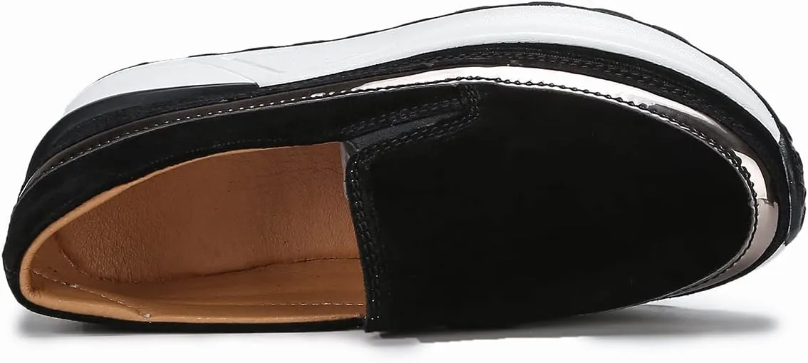 Ruiatoo Platform Shoes for Women Comfort Slip on Suede Moccasins Low Top Casual Wedge Loafers