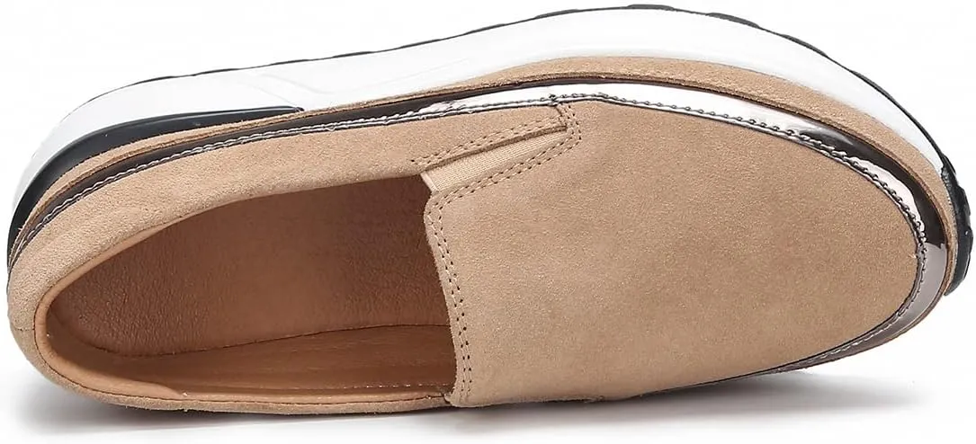 Ruiatoo Platform Shoes for Women Comfort Slip on Suede Moccasins Low Top Casual Wedge Loafers