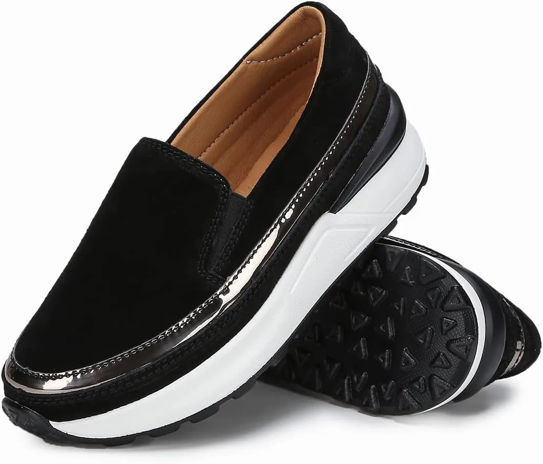 Ruiatoo Platform Shoes for Women Comfort Slip on Suede Moccasins Low Top Casual Wedge Loafers