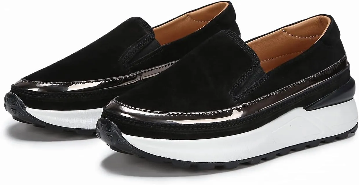 Ruiatoo Platform Shoes for Women Comfort Slip on Suede Moccasins Low Top Casual Wedge Loafers