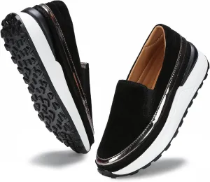 Ruiatoo Platform Shoes for Women Comfort Slip on Suede Moccasins Low Top Casual Wedge Loafers