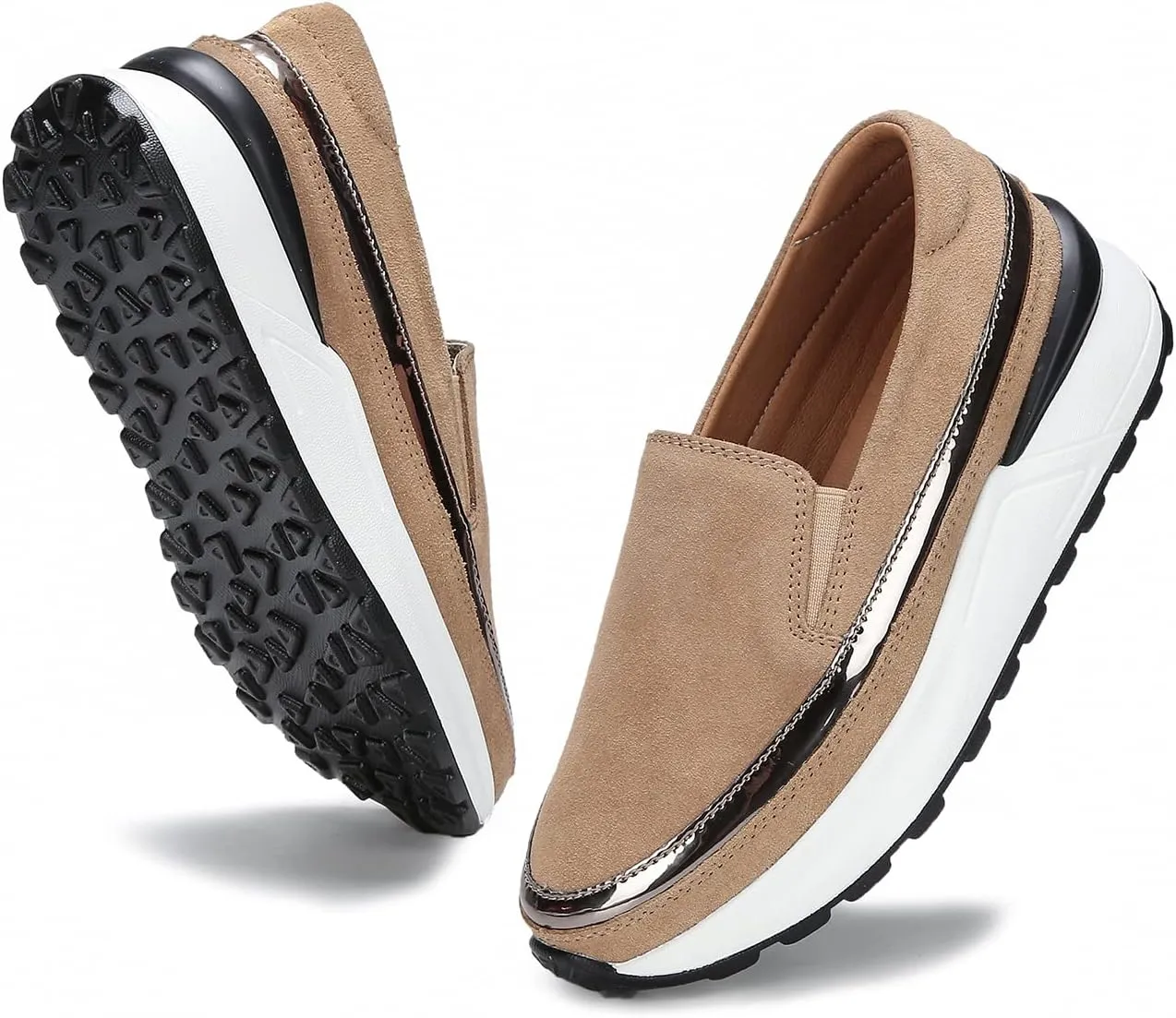 Ruiatoo Platform Shoes for Women Comfort Slip on Suede Moccasins Low Top Casual Wedge Loafers