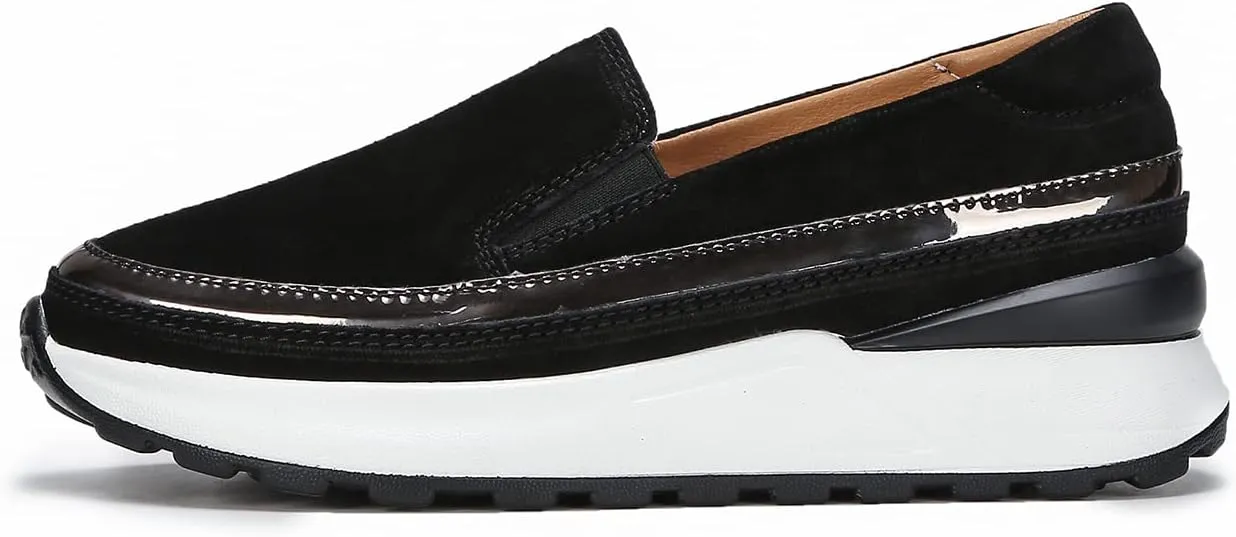 Ruiatoo Platform Shoes for Women Comfort Slip on Suede Moccasins Low Top Casual Wedge Loafers